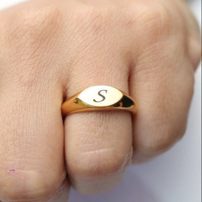 18K Gold-Filled Personalized Ring • Custom Engraved Letter Ring • Custom Initial Ring