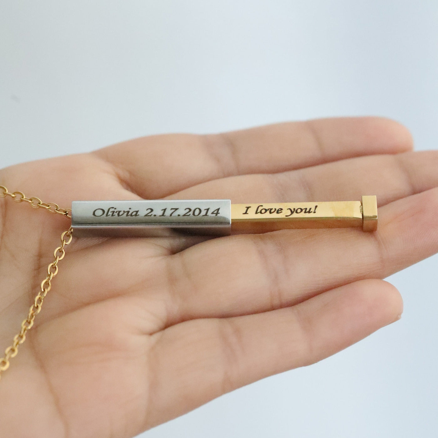 Engraved Slide Bar Pendant Necklace