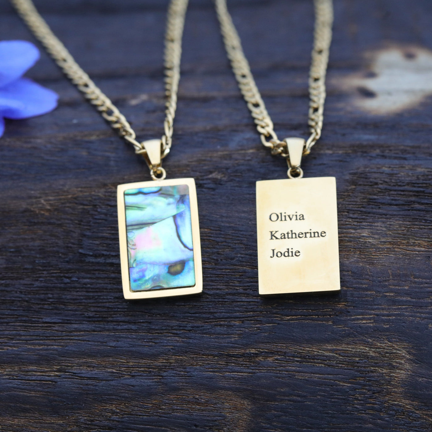 Custom Engraved Pendant Necklace | Rectangle Shell Necklace | Personalized Name Necklace