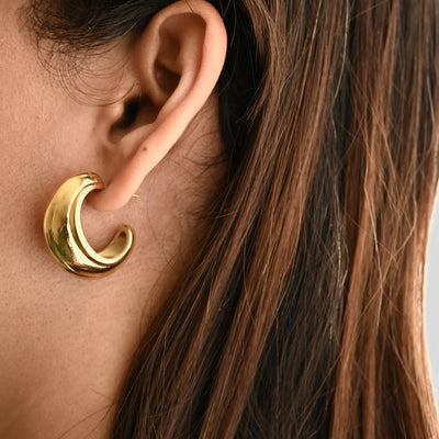 18K Gold Hoop Earrings | Big Dome Shape Hoops | Lightweight Large Hoops