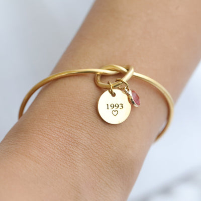 18K Gold-Filled Personalized Engraved Disc Charm Knot Bracelet 