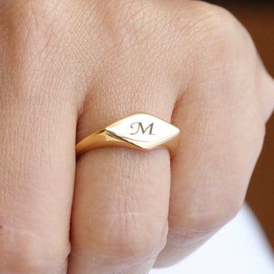 18K Gold-Filled Personalized Ring • Engraved Letter Ring