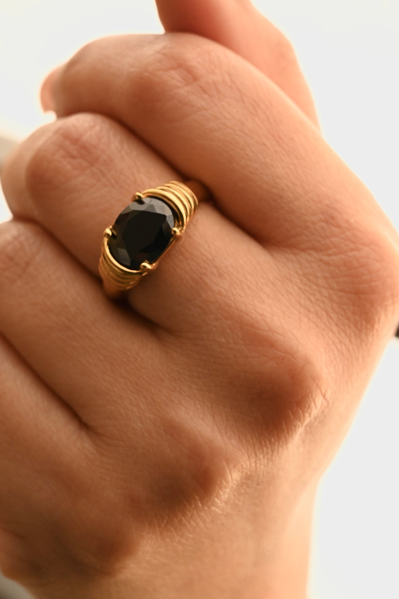 18K Gold-Filled Ring | Gold Gemstone Ring | Black Agate Stone Ring | Black Onyx Ring For Women | Noor Ring