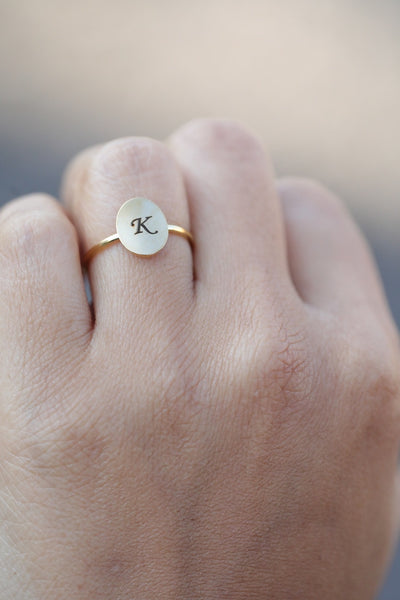 Personalized Gold Ring • Custom Engraved • Initial Ring • Disc Ring