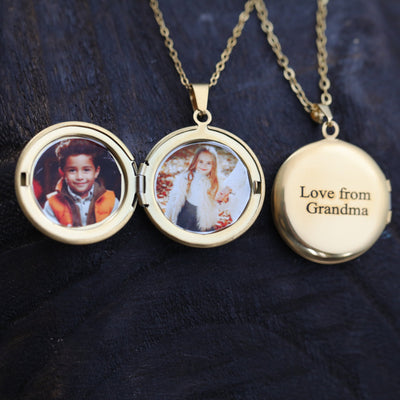 18K Gold-Filled Personalized Round Locket Necklace with Custom Engraving and Photo - Custom Round Necklace