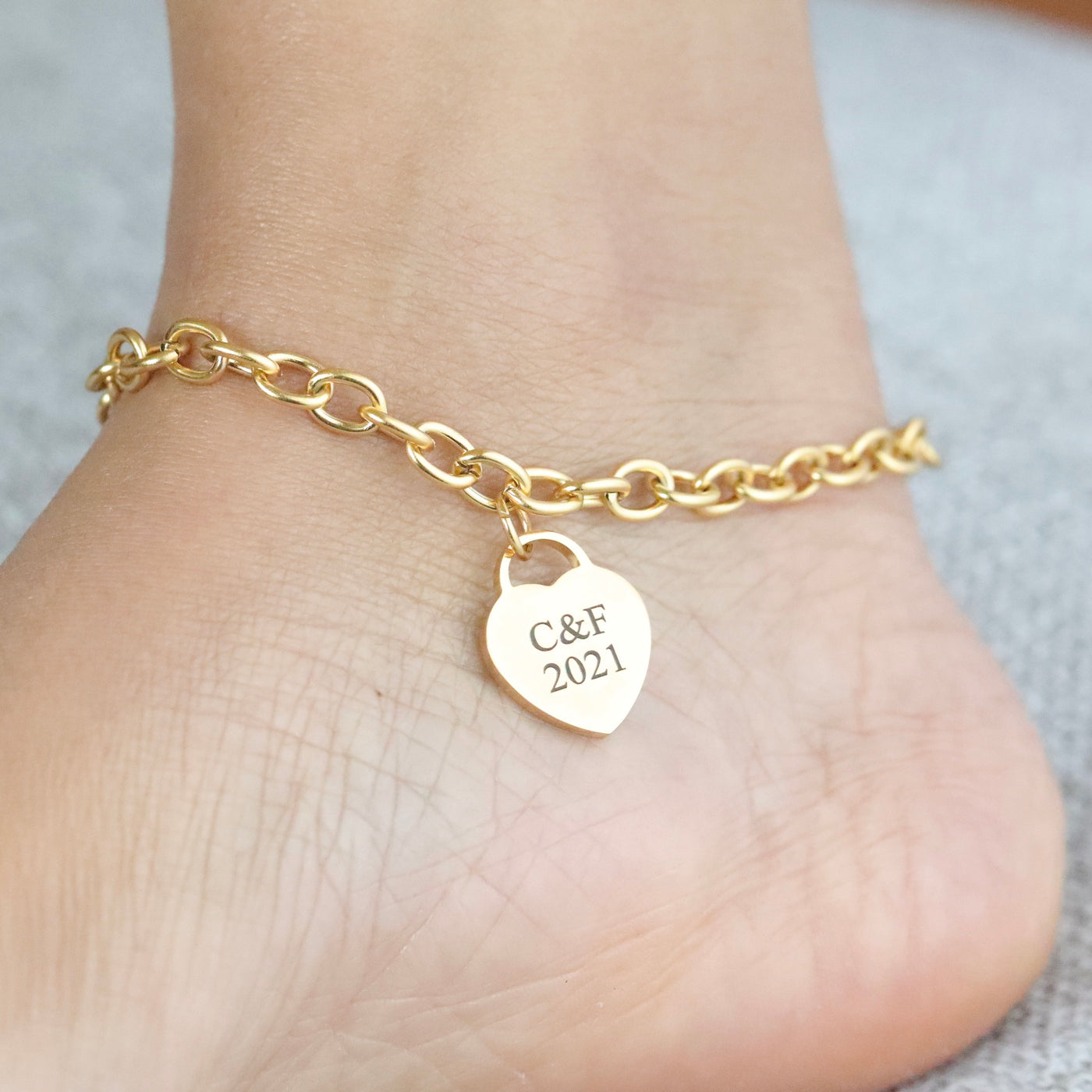 18K Gold-Filled Custom Anklet | Personalized Heart Charm Anklet