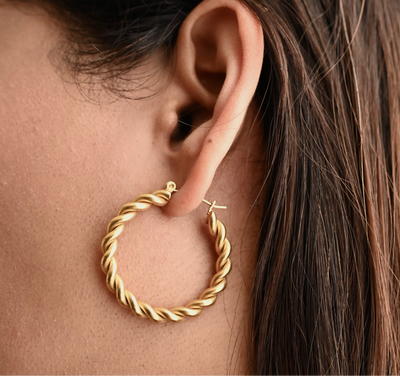 Gold Twisted Hoop Earrings | Gold Large Hoops For Women | Lightweight Daily Wear Hoops | Regina Hoops