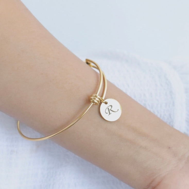 Personalized Initial Disc Charm Bracelet With Coin