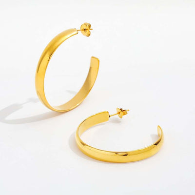 Gold Large Flat Hoop Earrings