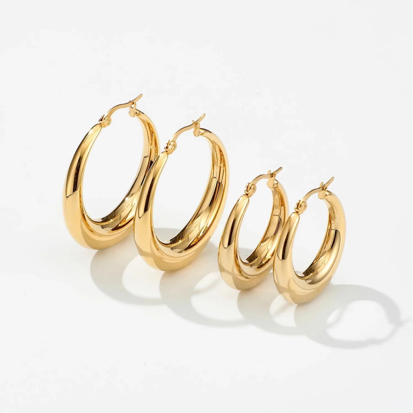 18K Gold-Filled Thick Hollow Hoop Earrings | Large 40mm & 28mm Hoop Earrings