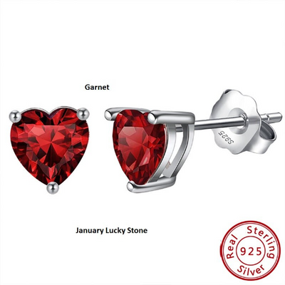 925 Sterling Silver January Birthstone Heart Stud Earrings