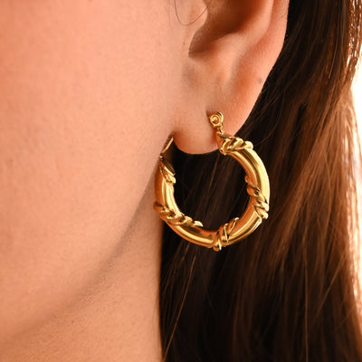 18K Gold-Filled Twisted Rope Hoop Earrings for Women