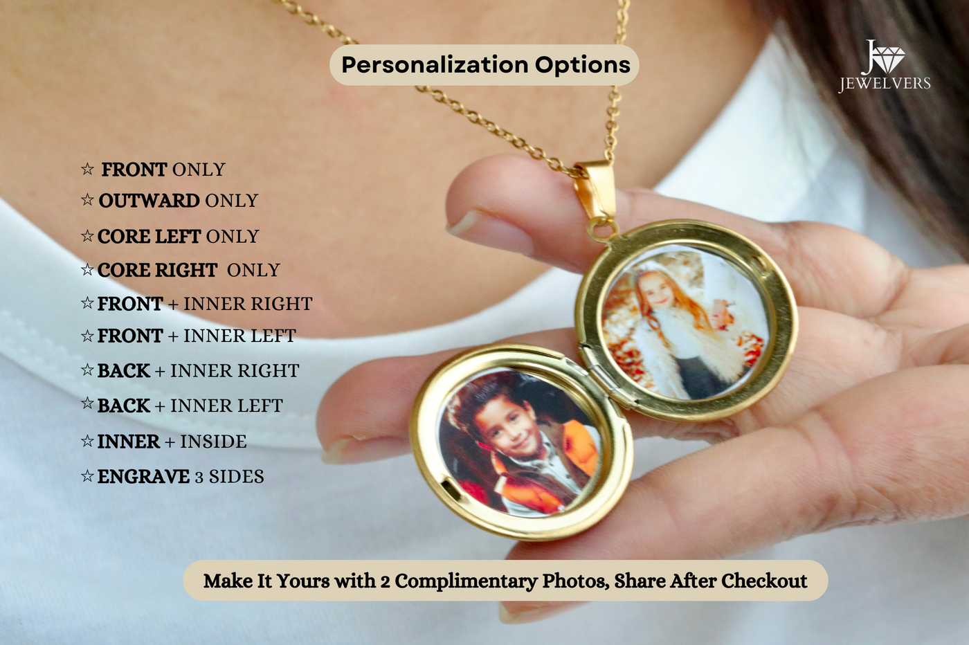 18K Gold-Filled Personalized Round Locket Necklace with Custom Engraving and Photo - Custom Round Necklace