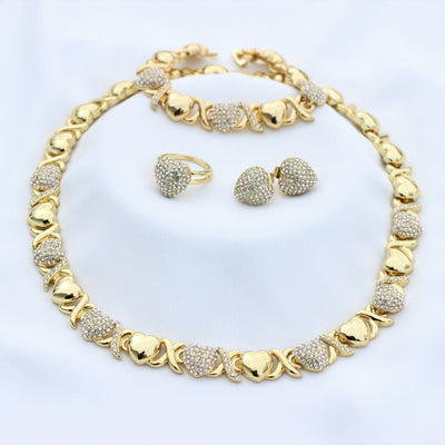 18K Gold Filled Xo Heart Necklace Set - Hugs And Kisses Necklace Set