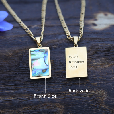 Custom Engraved Pendant Necklace | Rectangle Shell Necklace | Personalized Name Necklace