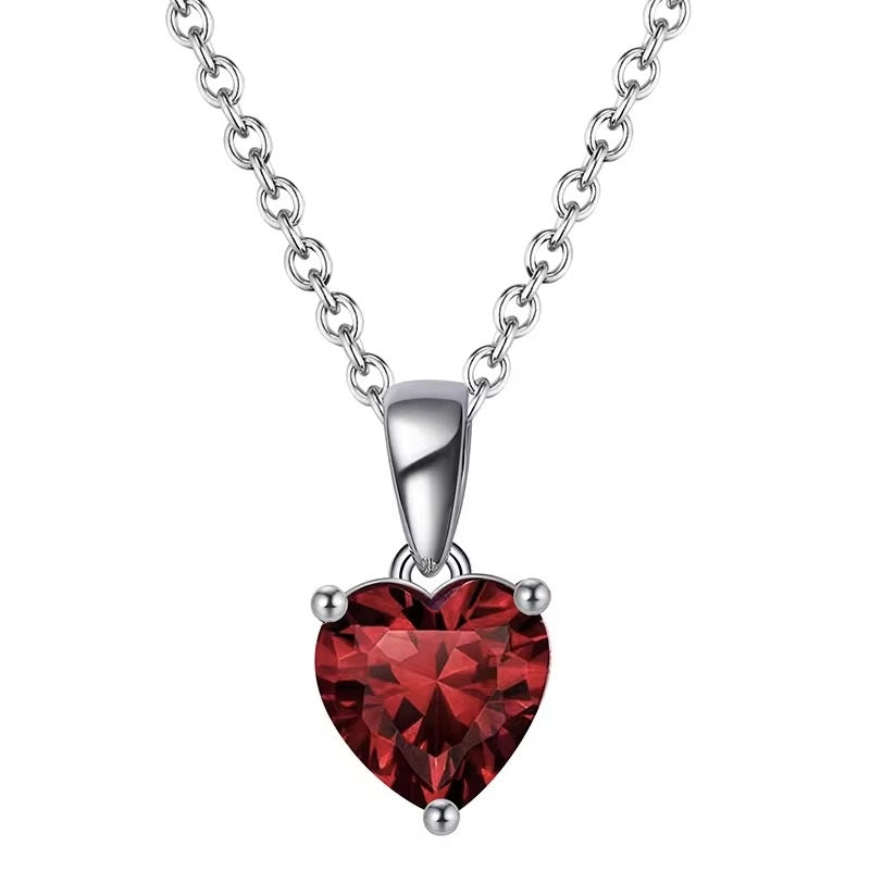 925 Sterling Silver Heart January Birthstone Necklace
