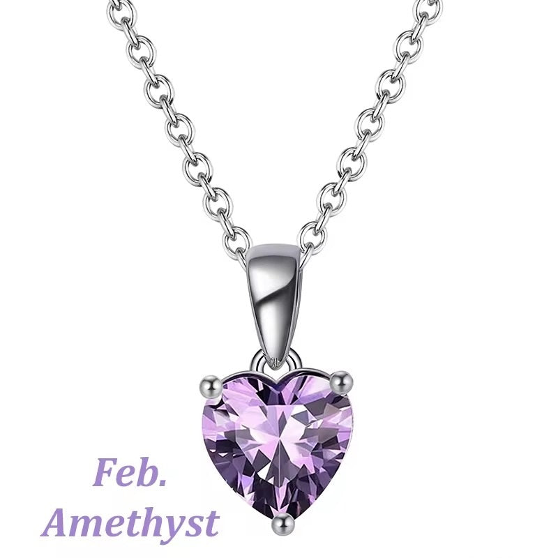 925 Sterling Silver Heart February Birthstone Necklace