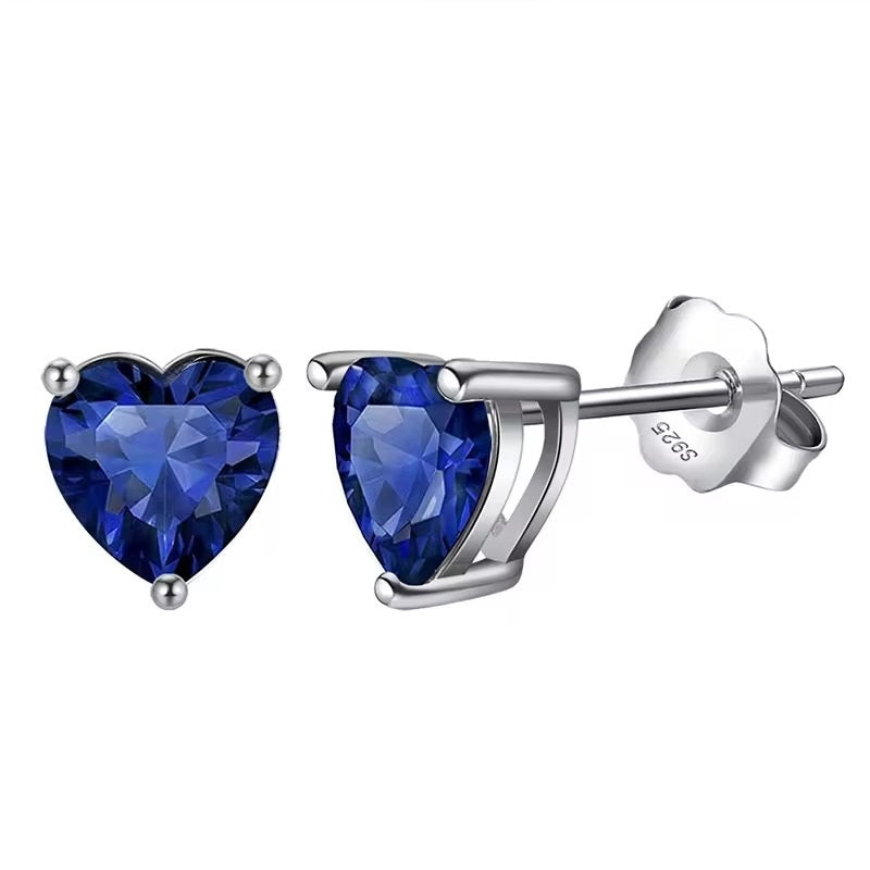 925 Sterling Silver September Birthstone Heart Stud Earrings