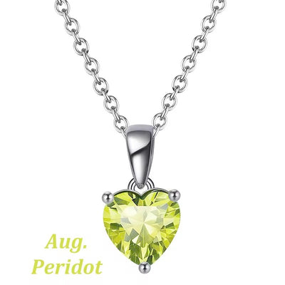 925 Sterling Silver Heart August Birthstone Necklace
