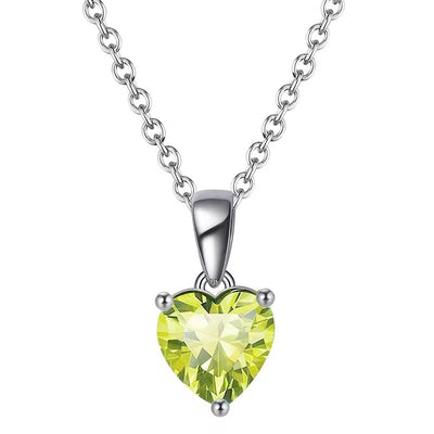 925 Sterling Silver Heart August Birthstone Necklace