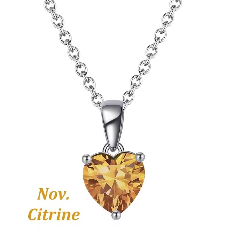925 Sterling Silver Heart November Birthstone Necklace