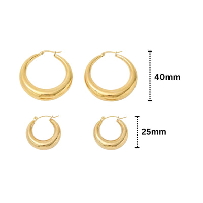 18K Gold-Filled Thick Hollow Hoop Earrings | Large 40mm & 28mm Hoop Earrings