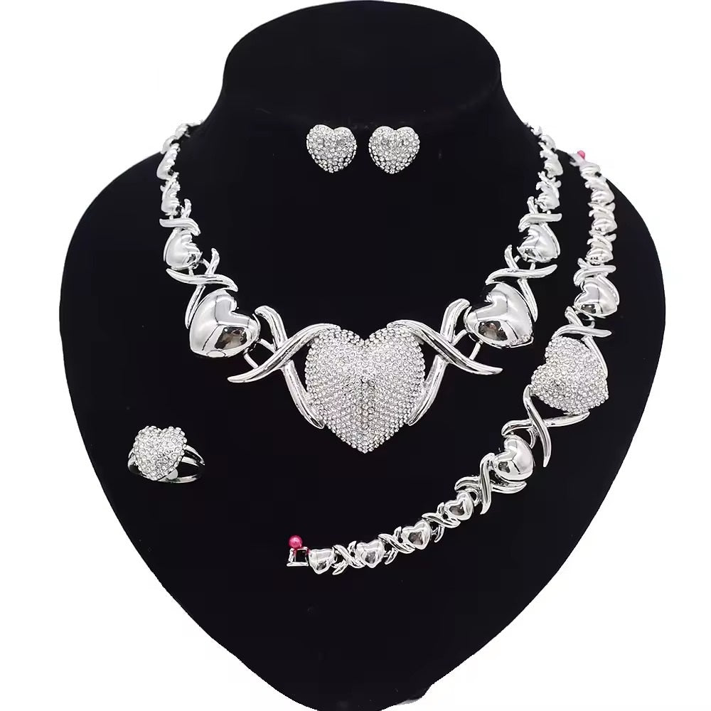 Silver Heart Xo Necklace Set