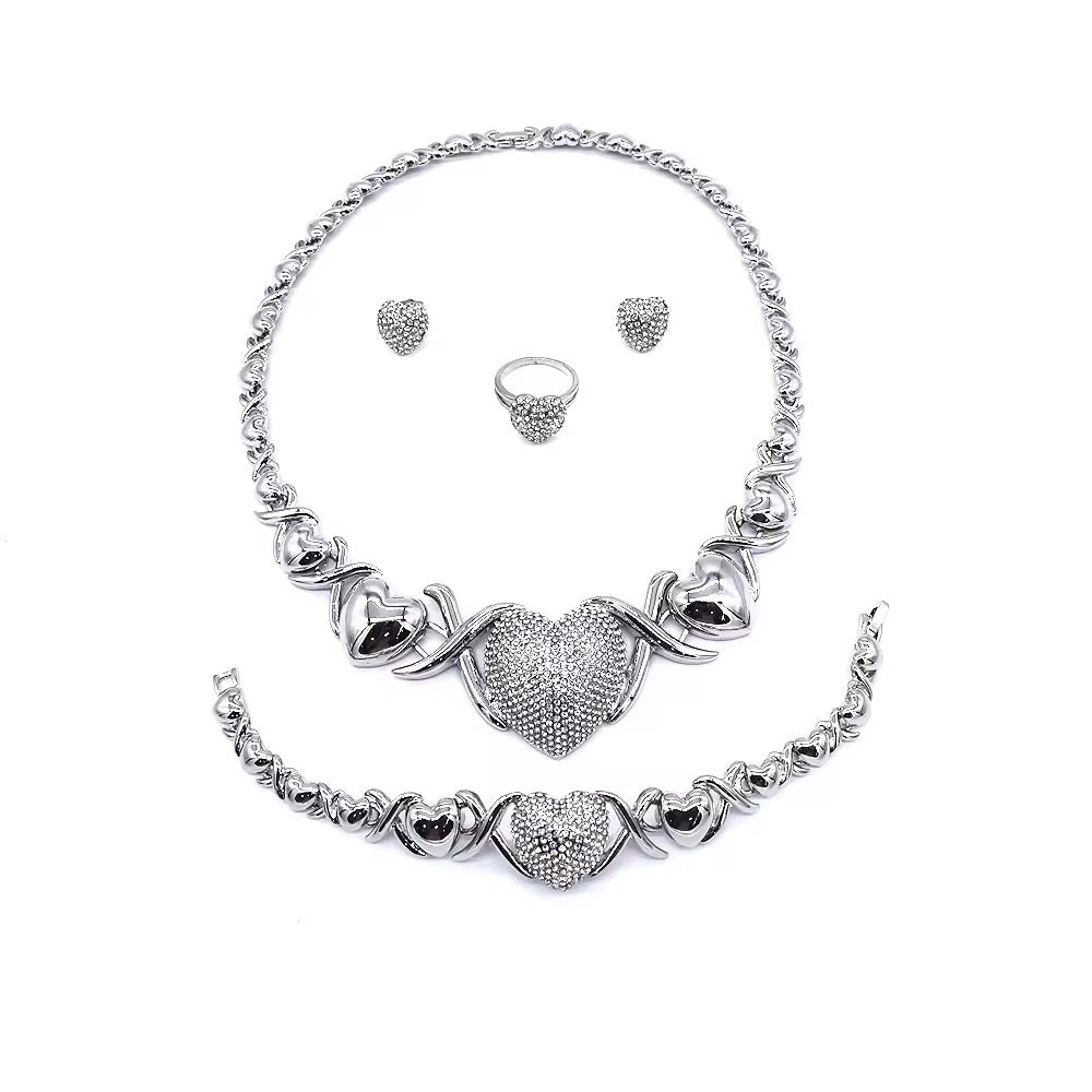 Silver Heart Xo Necklace Set