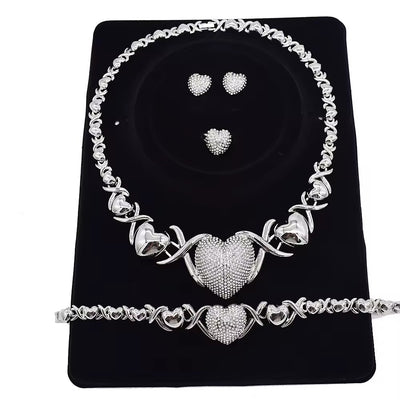 Silver Heart Xo Necklace Set