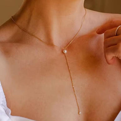 Dainty Pearl Lariat Necklace