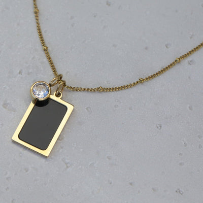 18k Gold Filled Necklace - Birthstone Necklace - Black Pendant Necklace