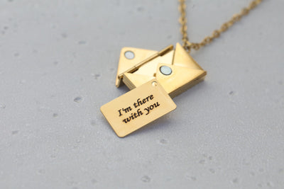 18k Gold Filled Envelope Necklace - Custom Necklace - Engraved Necklace