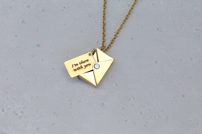 18k Gold Filled Envelope Necklace - Custom Necklace - Engraved Necklace