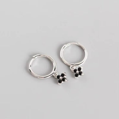 925 Sterling Silver Flower Huggie Hoop Earrings