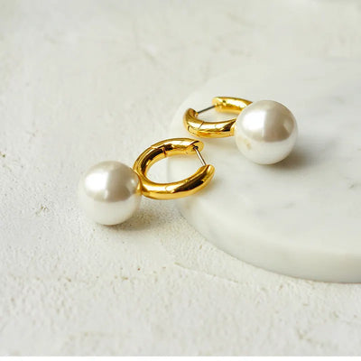 18K Gold-Filled Freshwater Pearl Huggie Hoop Earrings