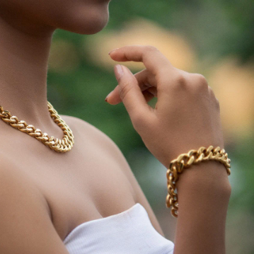 18K Gold-Filled Thick Cuban Necklace and Bracelet Set | Daisy