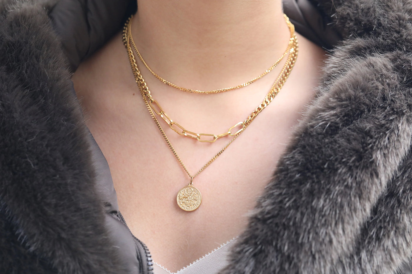 18K Gold-Filled 3 Layer Necklace Set