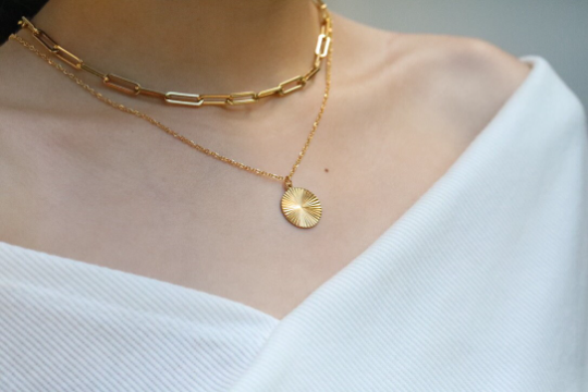 18K Gold-Filled Circle Sunburst Necklace