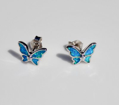 925 Sterling Silver Opal Butterfly Earrings