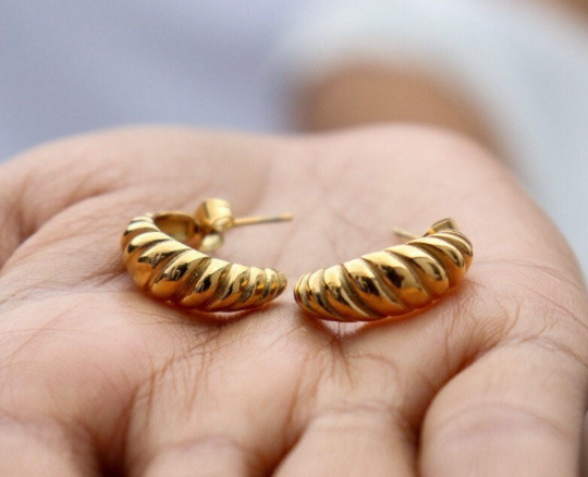 18K Gold-Filled French Twisted Dome Hoops