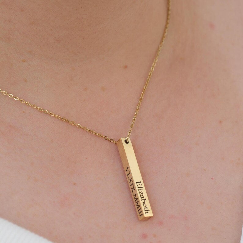 Custom Bar Necklace | Engraved Custom Name Necklace | Personalized Jewelry