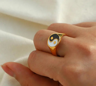 18K Gold-Filled Enamel Yin and Yang Ring