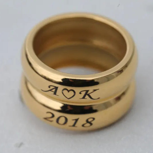 18K Gold-Filled Personalized Ring • Double Band Ring • Custom Engraved Name Ring • Custom Ring for Women • Thick Customized Engraved Ring