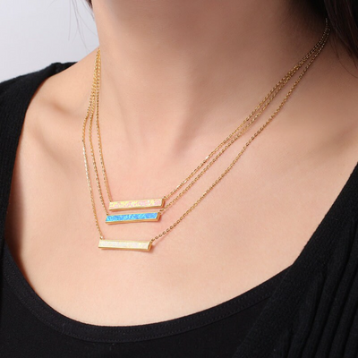 925 Sterling Silver Opal Bar Pendant Necklace