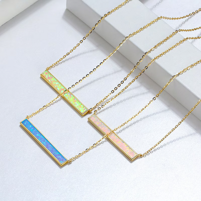 925 Sterling Silver White Opal Bar Pendant Necklace