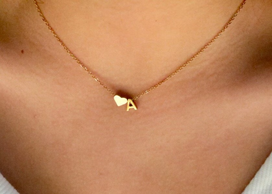 18K Gold-Filled Heart Initial Necklace