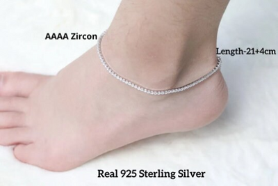 925 Sterling Silver Tennis Anklet