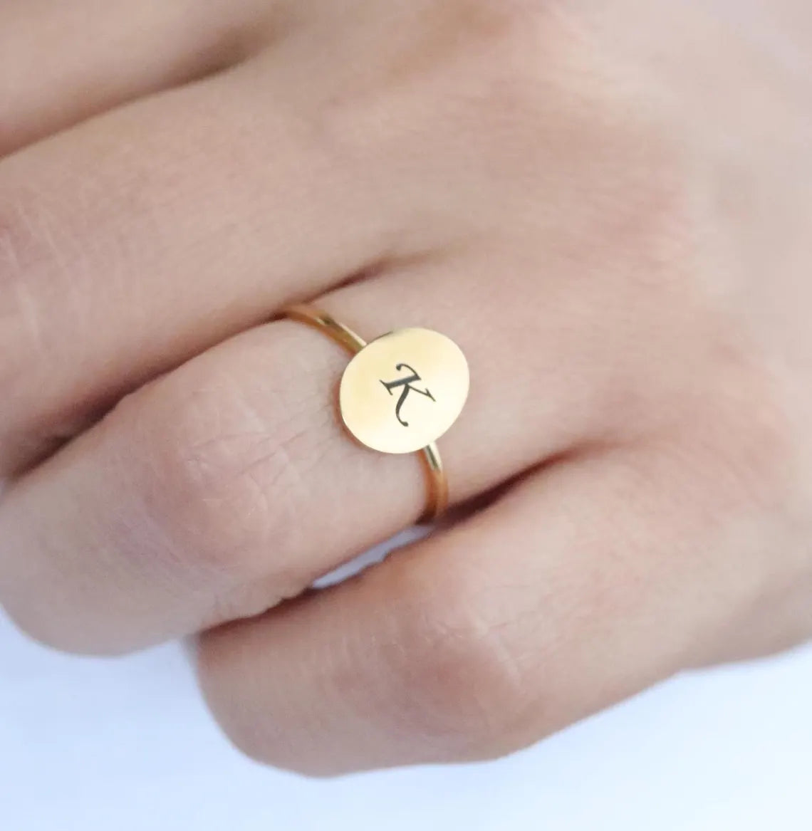 Personalized Gold Ring • Custom Engraved • Initial Ring • Disc Rings