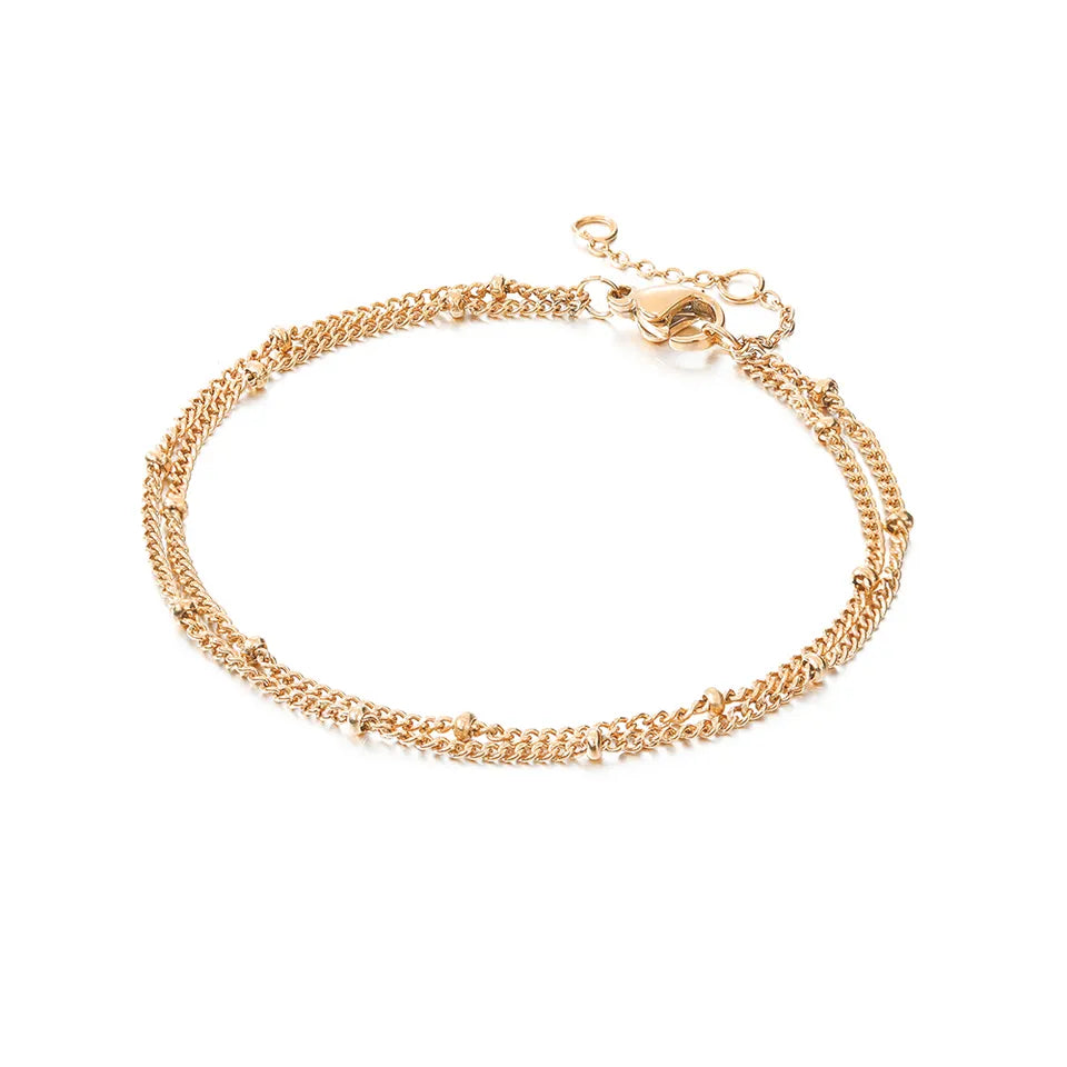 14K Gold-Filled Layered Dainty Beaded Bracelet