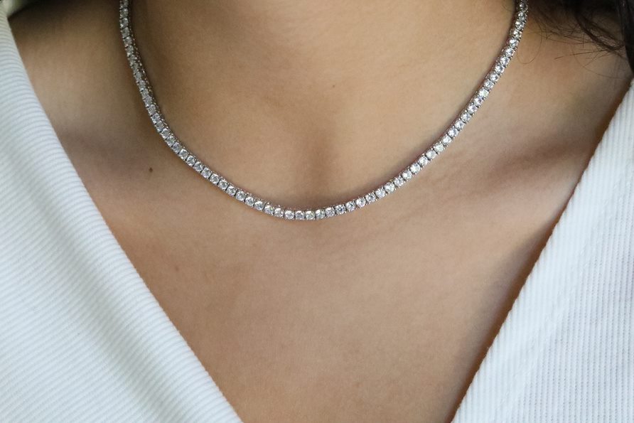 Silver Diamond Tennis Chain Necklace